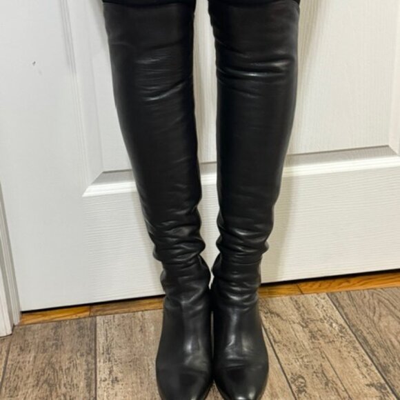Stuart Weitzman Blaire over the knee black leather Wedge boots size 9 - Picture 3 of 16